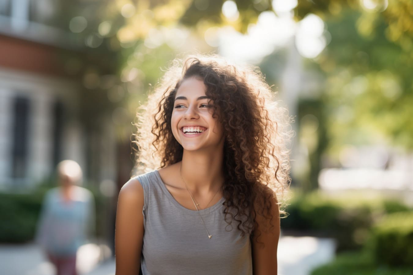 Young woman smiling on the street